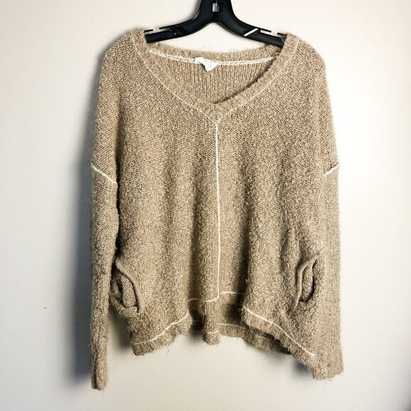 Lost + Wonder Contrast Stitch Oversized Chunky V Neck Sweater Fuzzy XS/S - Picture 1 of 8
